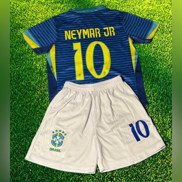 Neymar Jr Kids Blue Soccer Jersey Set Brazil Footballer Toddler Youth Uniform - Picture 4 of 4